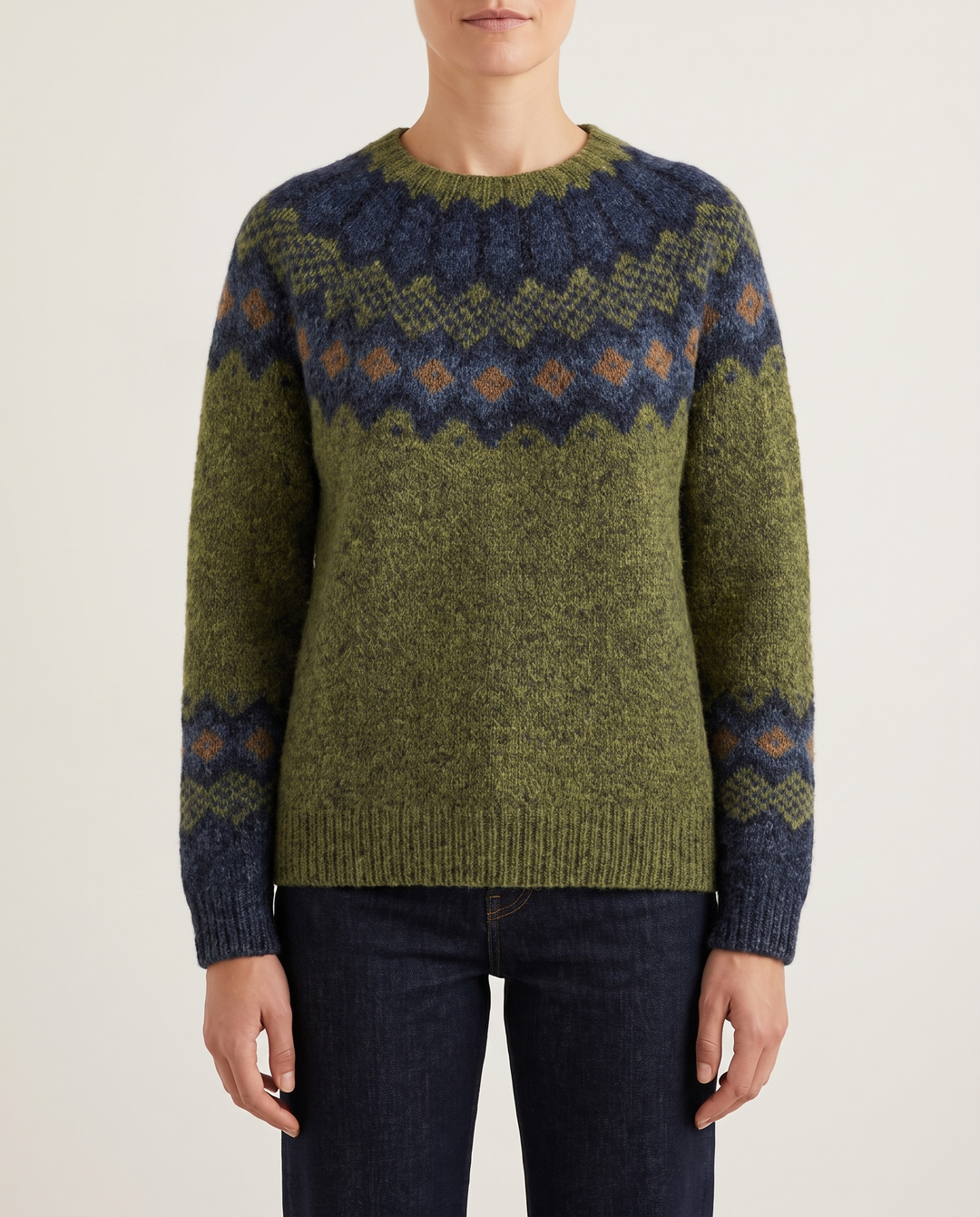 ONORA Ravine Classic Green Nordic Pattern Knit Sweater — front hero