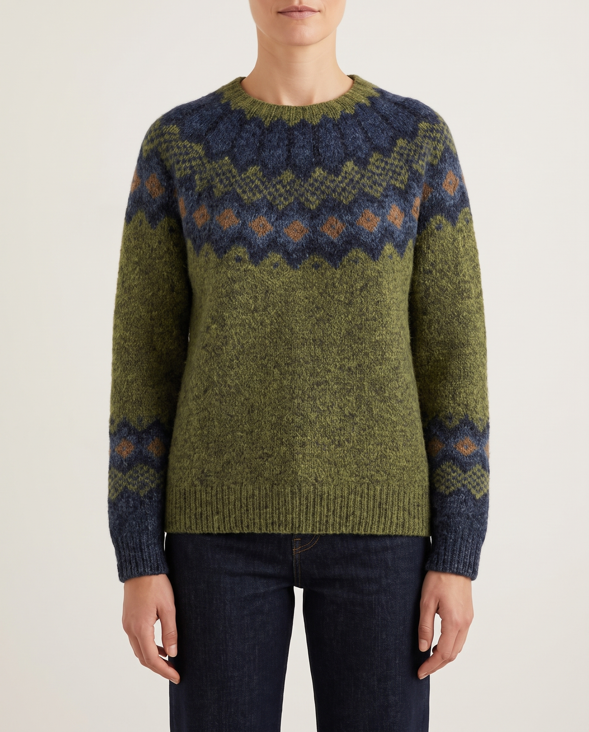 ONORA Ravine Classic Green Nordic Pattern Knit Sweater — front hero