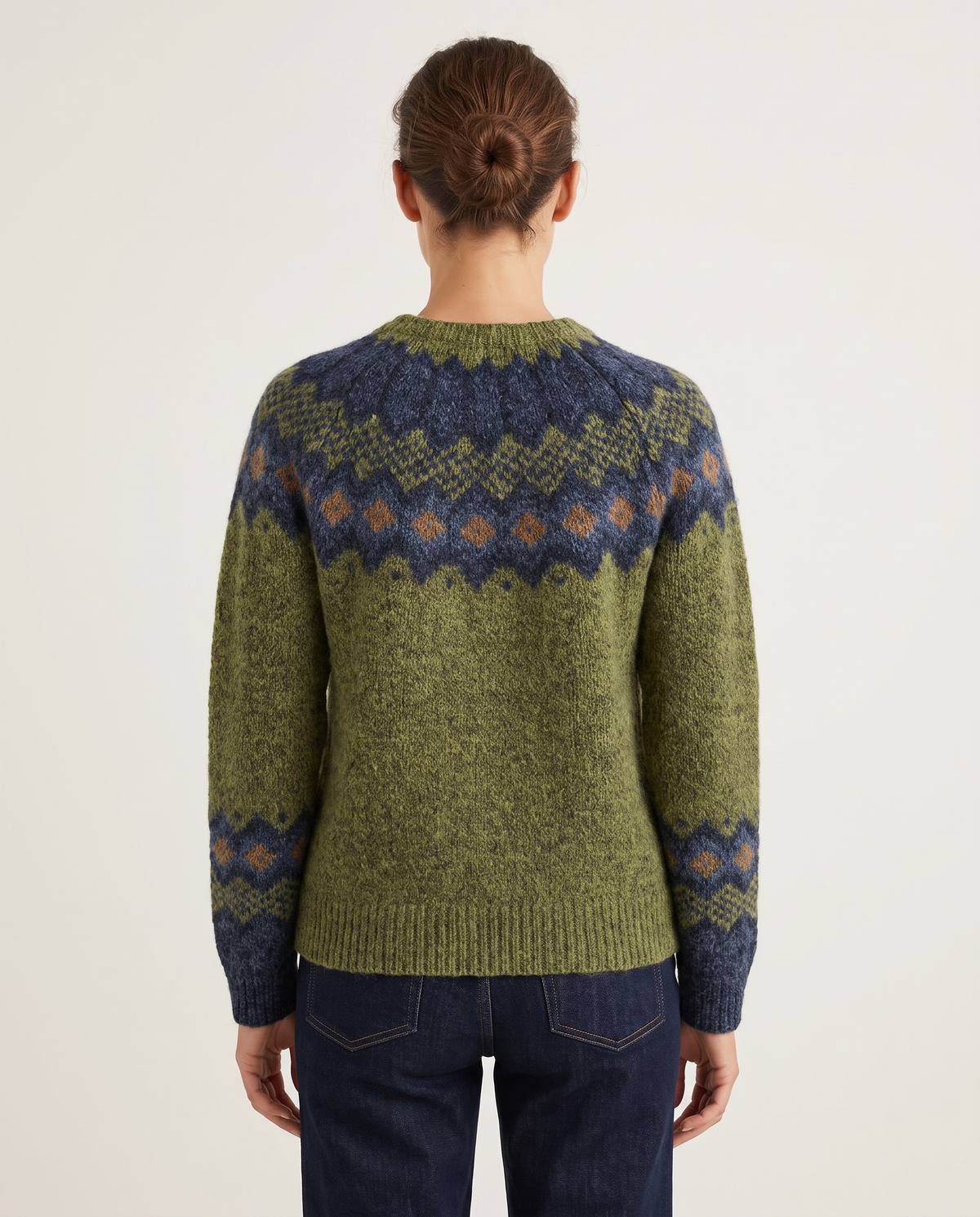 ONORA Ravine Classic Green Nordic Pattern Knit Sweater — back view