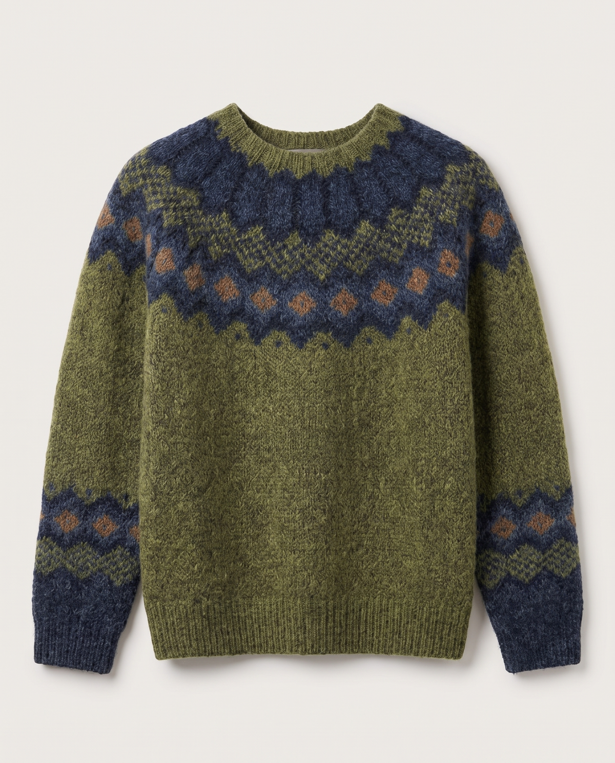 ONORA Ravine Classic Green Nordic Pattern Knit Sweater — flat lay