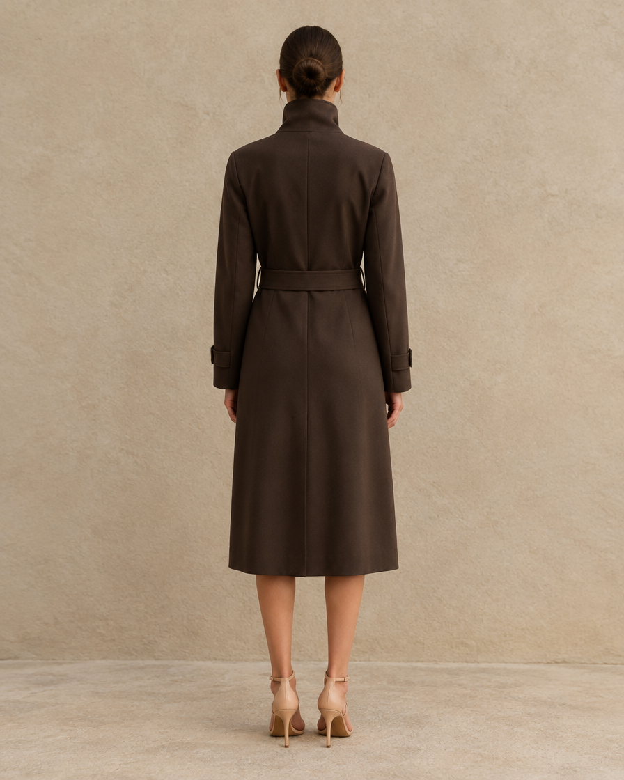 ONORA Stand-Collar Trench Coat — full length back