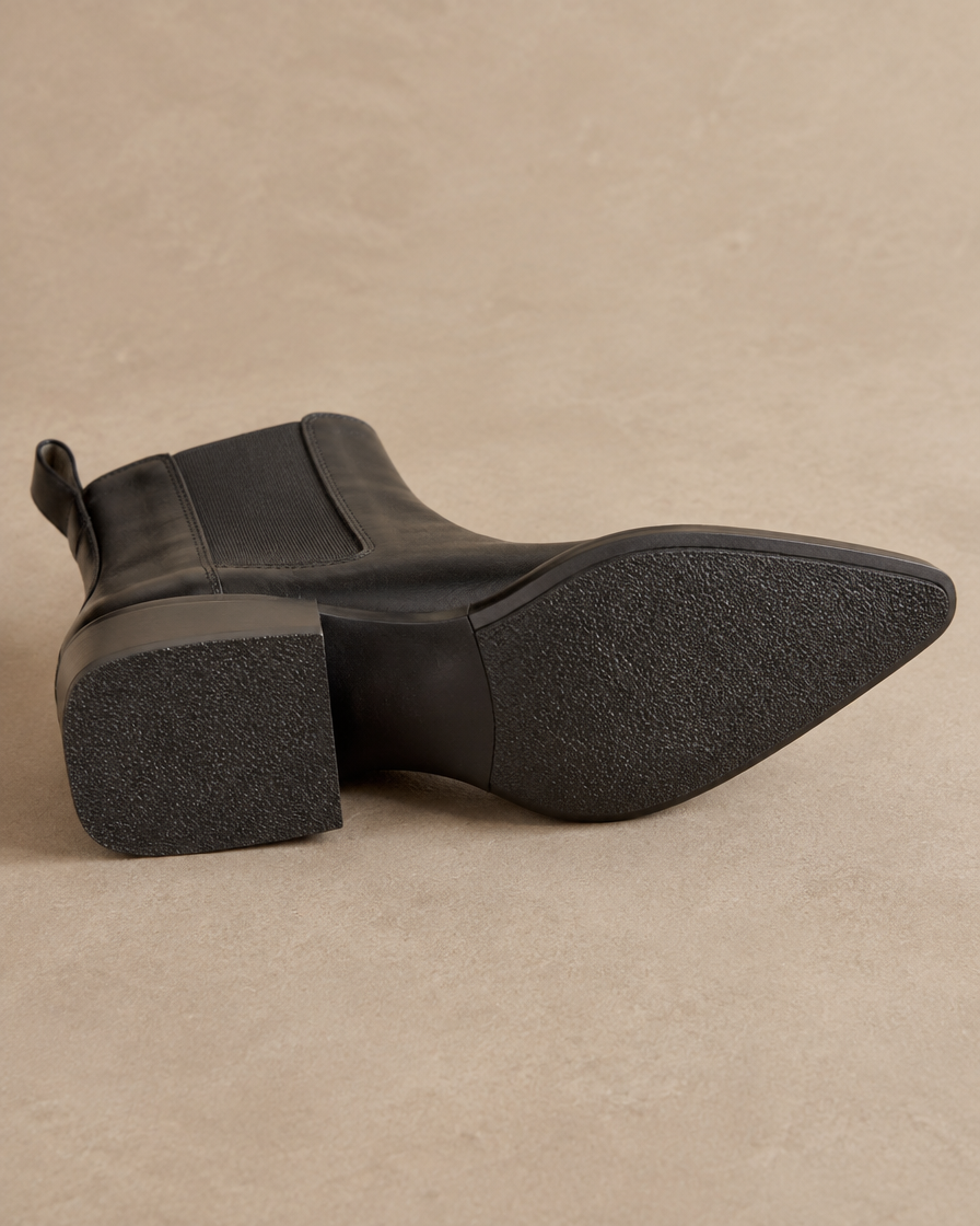 Pointed Toe Chelsea Boots with Block Heel — outsole and block heel