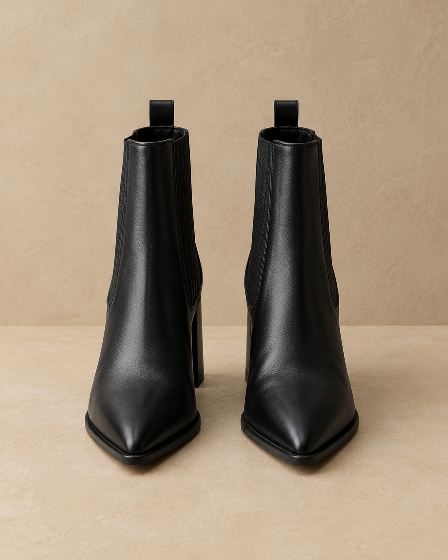 Pointed Toe Chelsea Boots with Block Heel — pair, front view