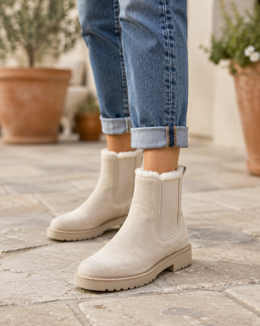 Fleece-Lined Chelsea Boots for Women — worn outdoors
