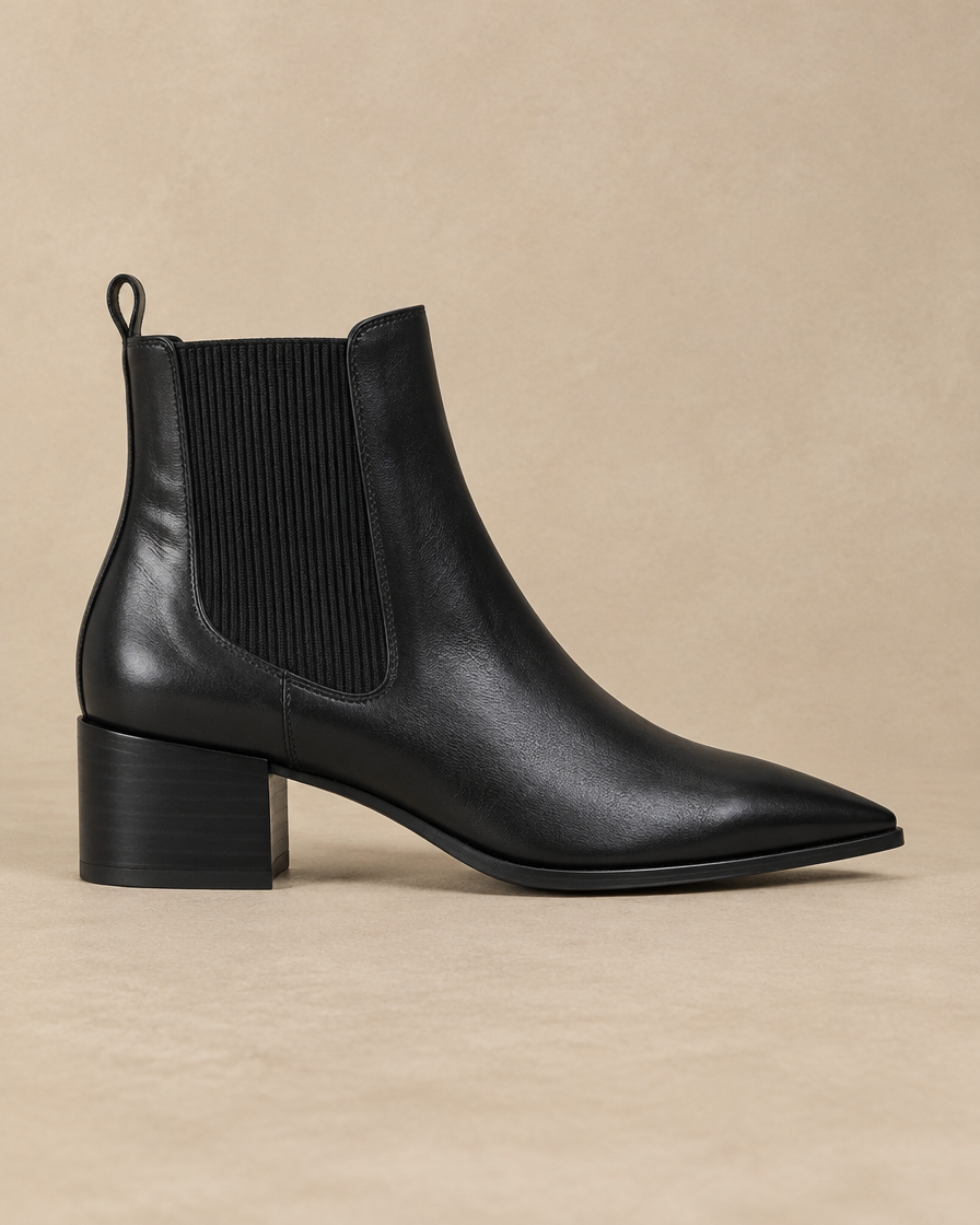 Pointed Toe Chelsea Boots with Block Heel — side profile