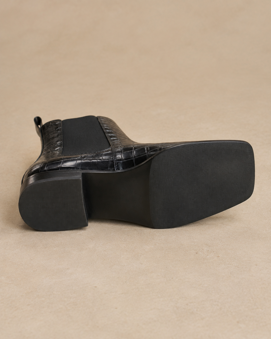 Crocodile Embossed Chelsea Boots with Square Toe — outsole