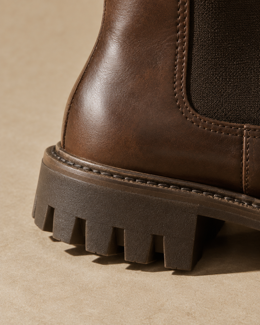 Block Heel Chelsea Boots with Lug Sole — lug sole detail