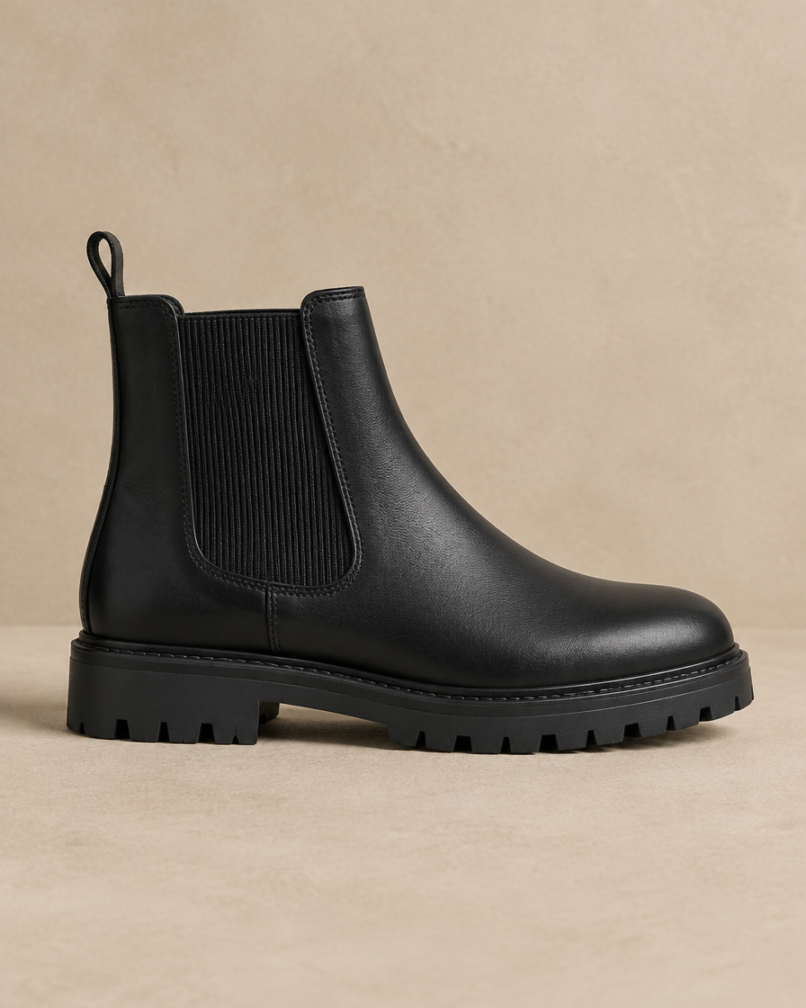 Lug Sole Chelsea Boots with Front and Back Pull Tabs — side profile