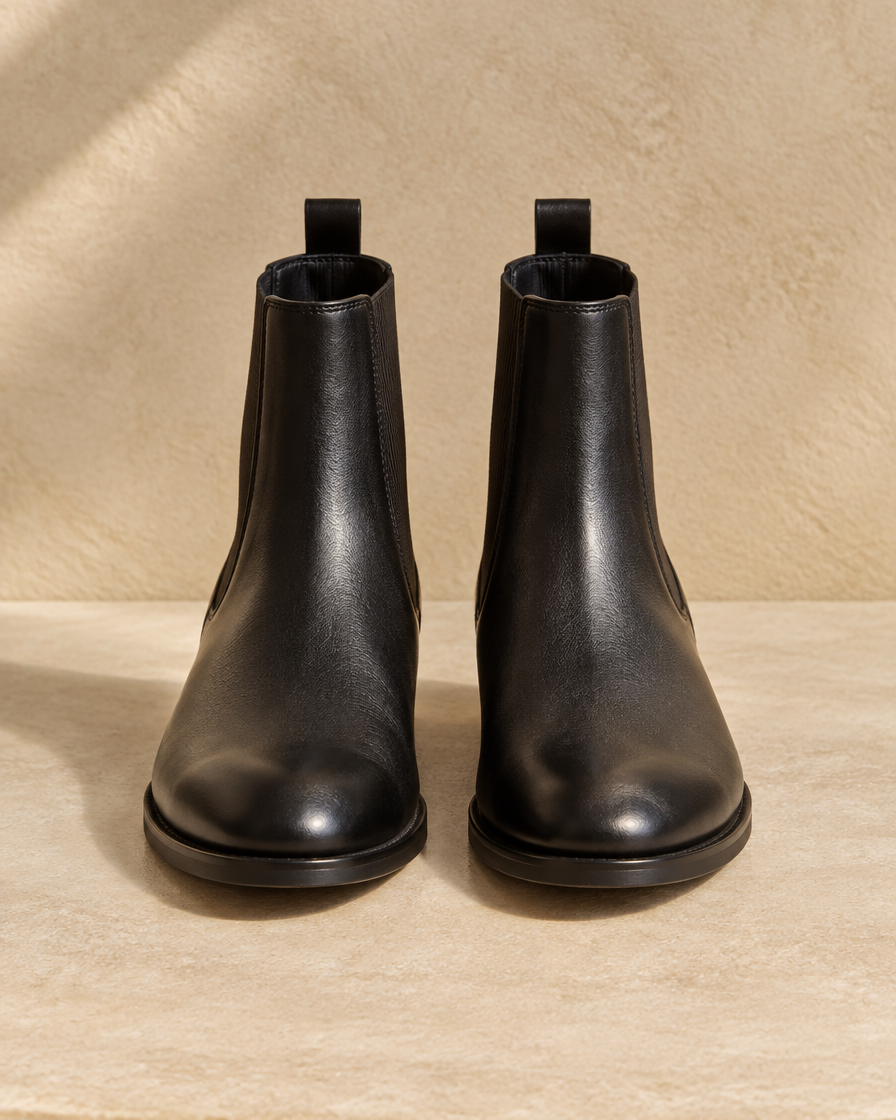 Leather Chelsea Boots with Rounded Toe — pair, front view