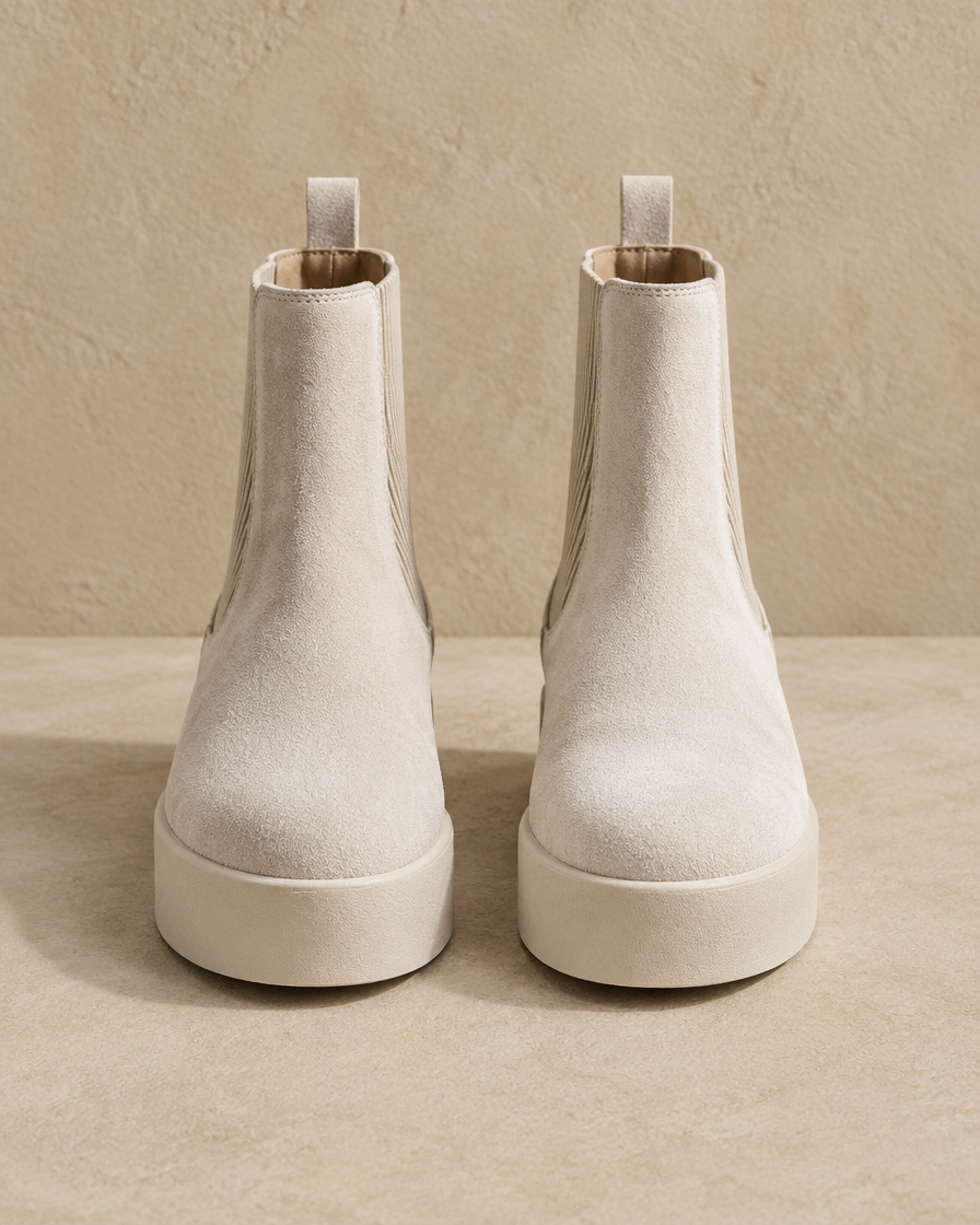 Suede Flatform Chelsea Boots with Pull Tab — pair, front view