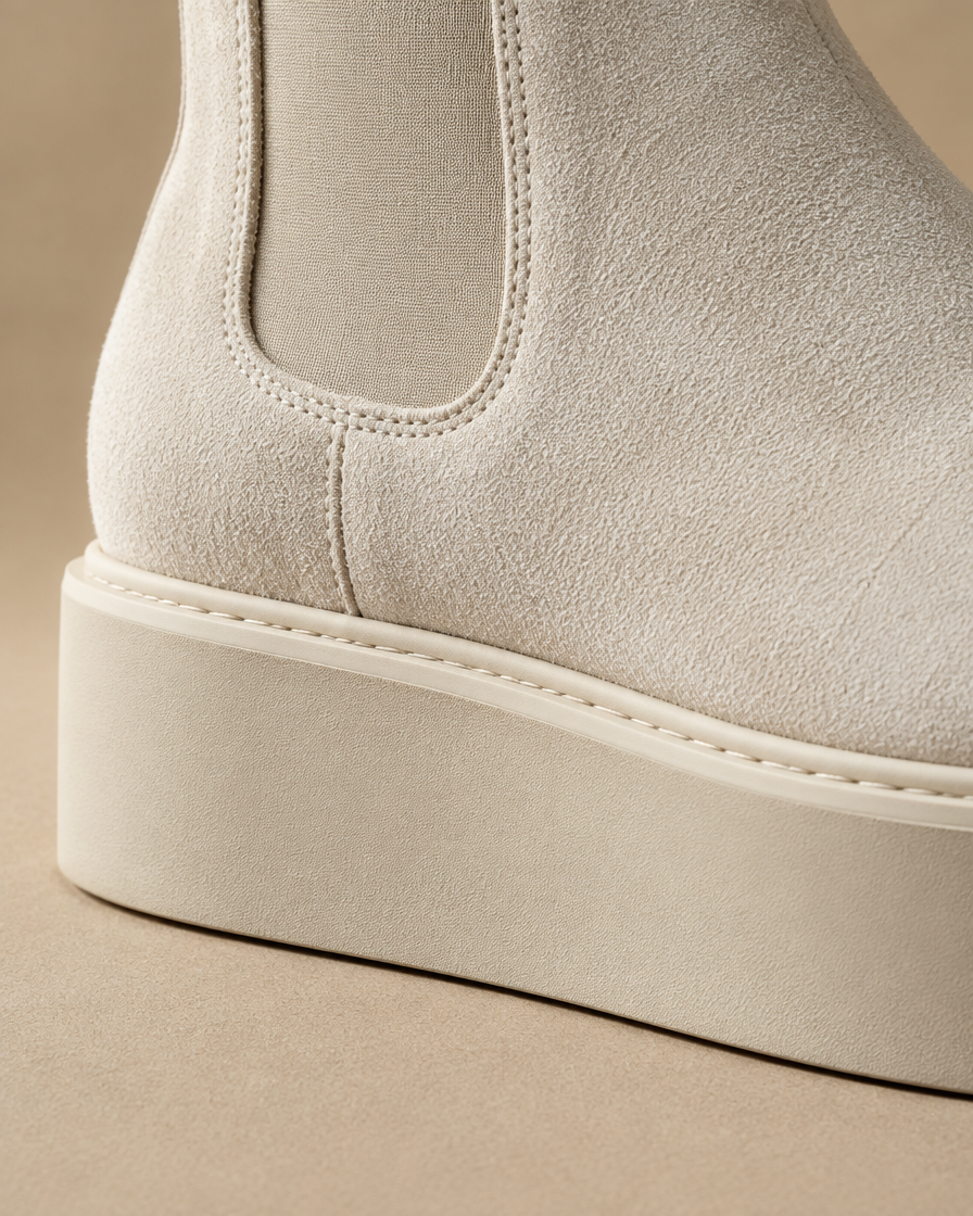 Suede Flatform Chelsea Boots with Pull Tab — flatform sole detail