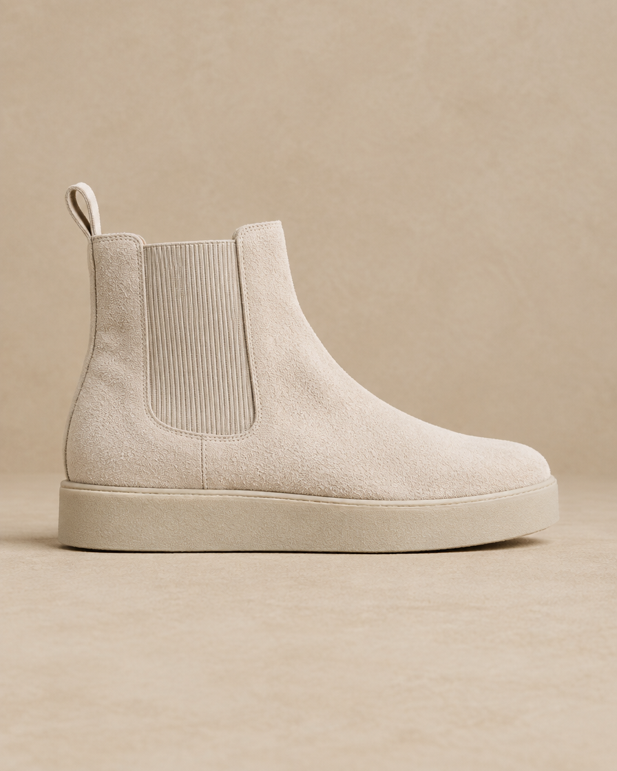 Suede Flatform Chelsea Boots with Pull Tab — side profile
