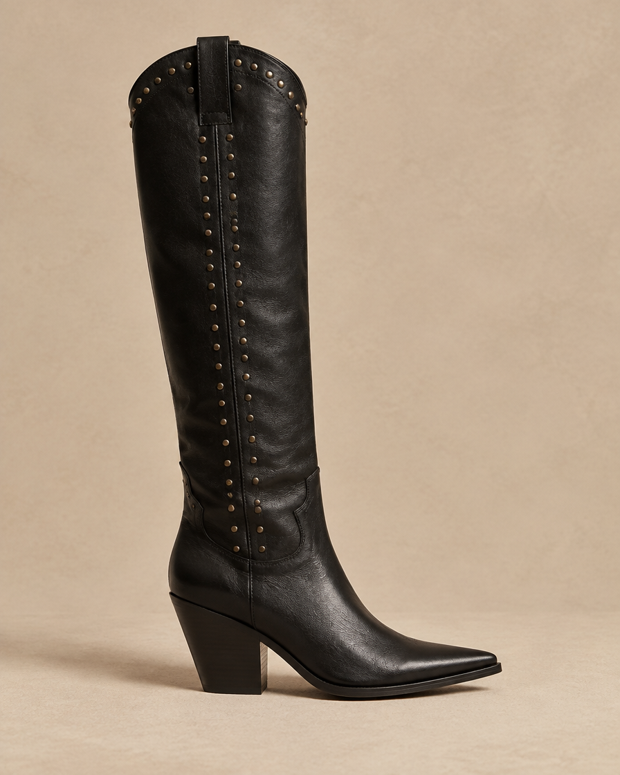 Women's Knee-High Cowboy Boots with Rivet Detail — side profile