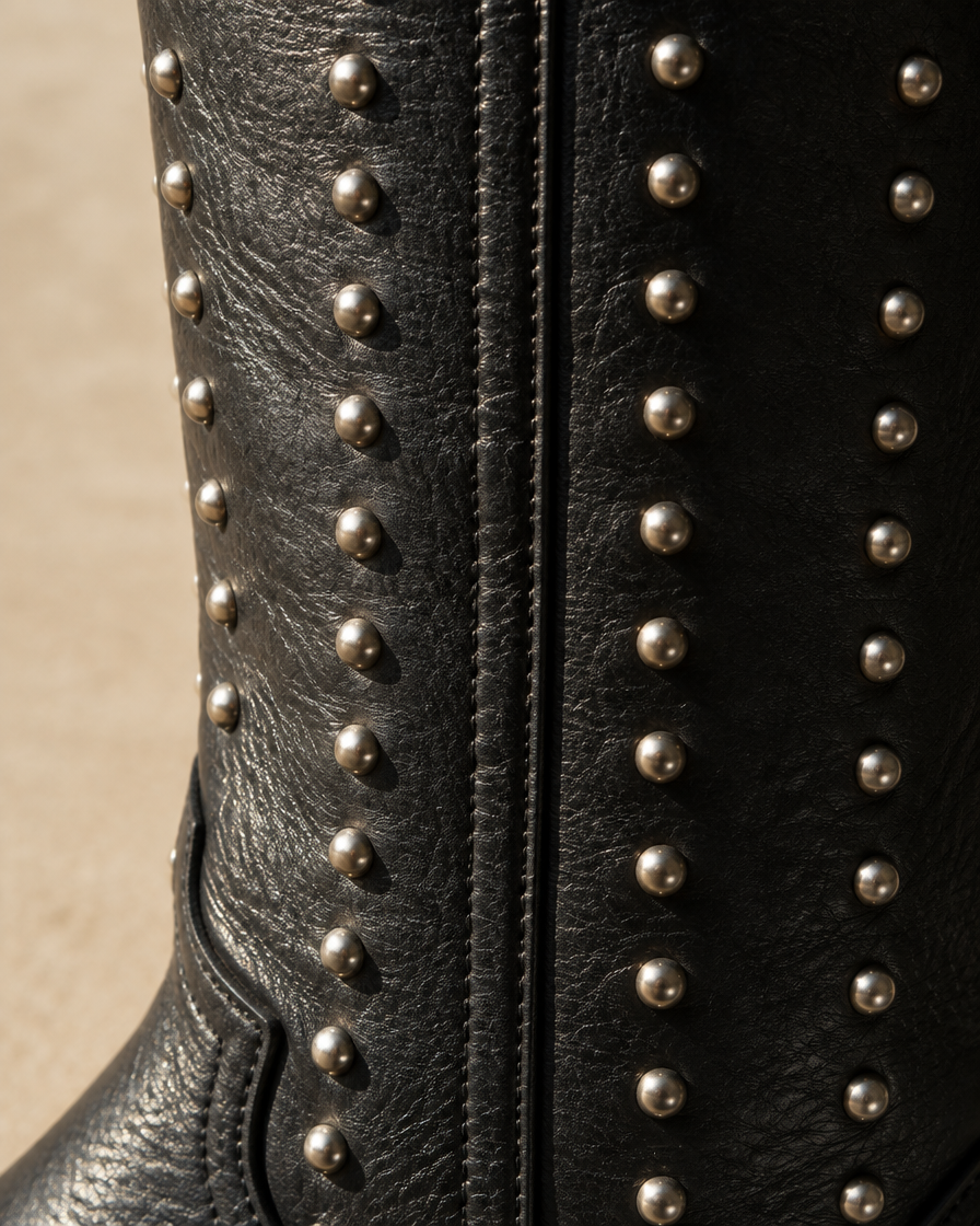Women's Knee-High Cowboy Boots with Rivet Detail — rivet detail