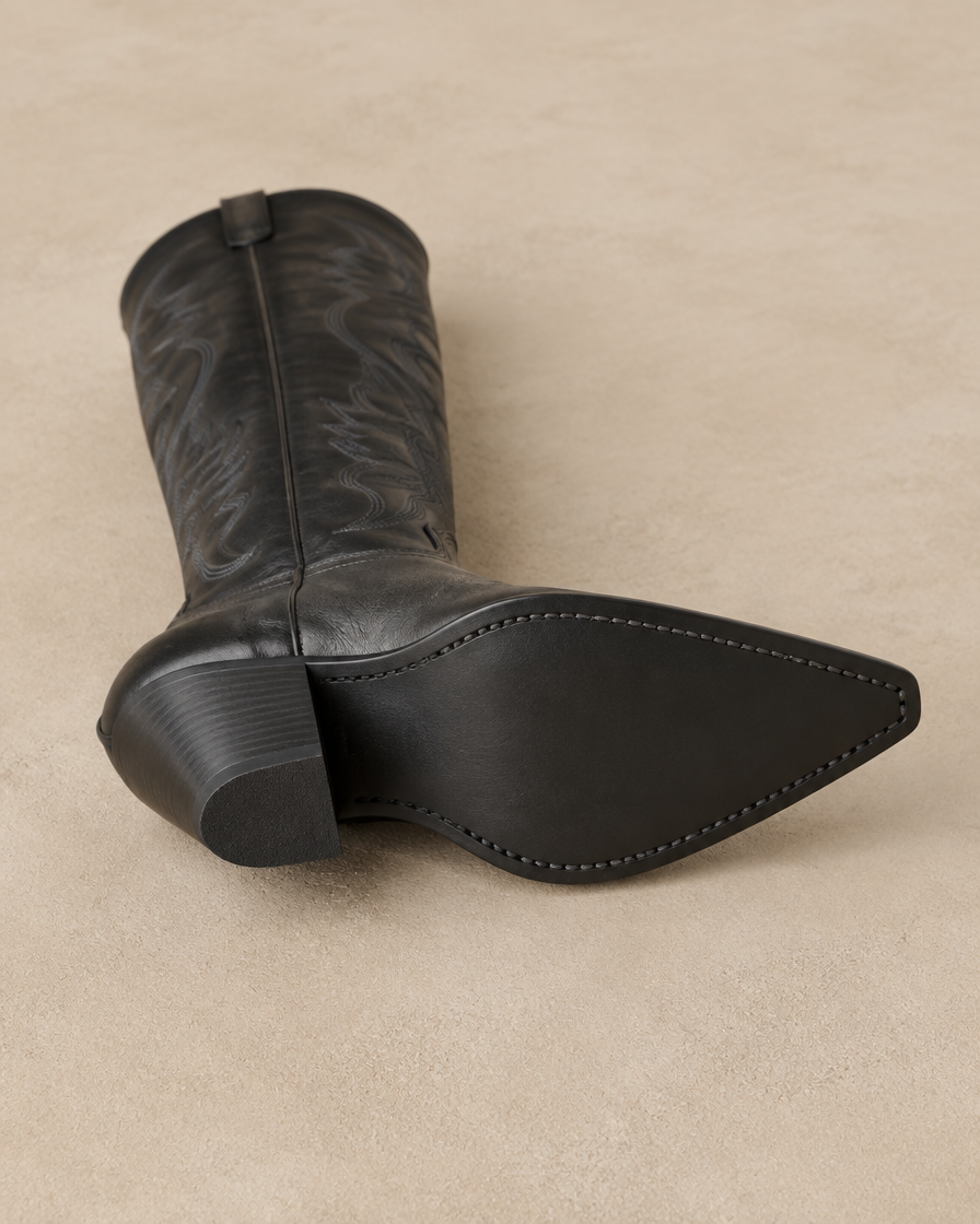 Women's Knee-High Cowboy Boots with Rivet Detail — outsole and western heel