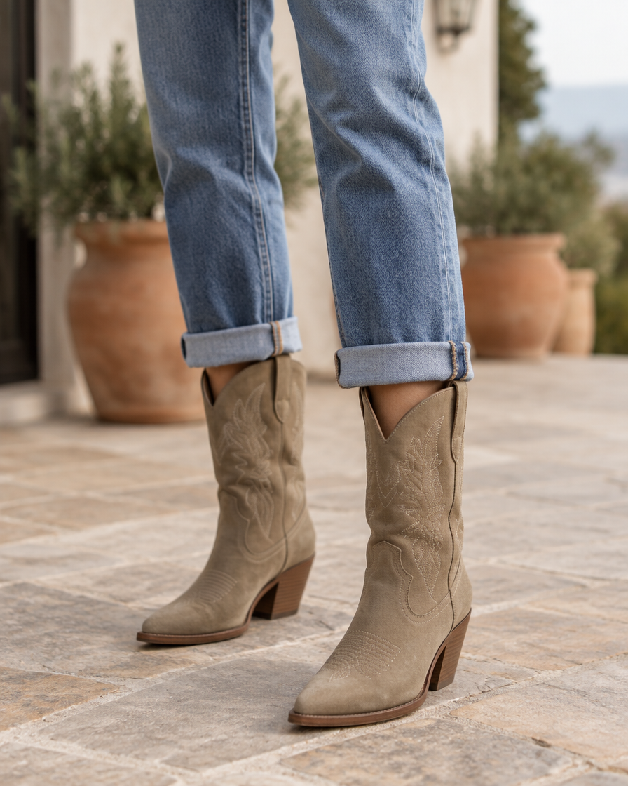 Comfort Western Boots with Cushioned Footbed — worn outdoors