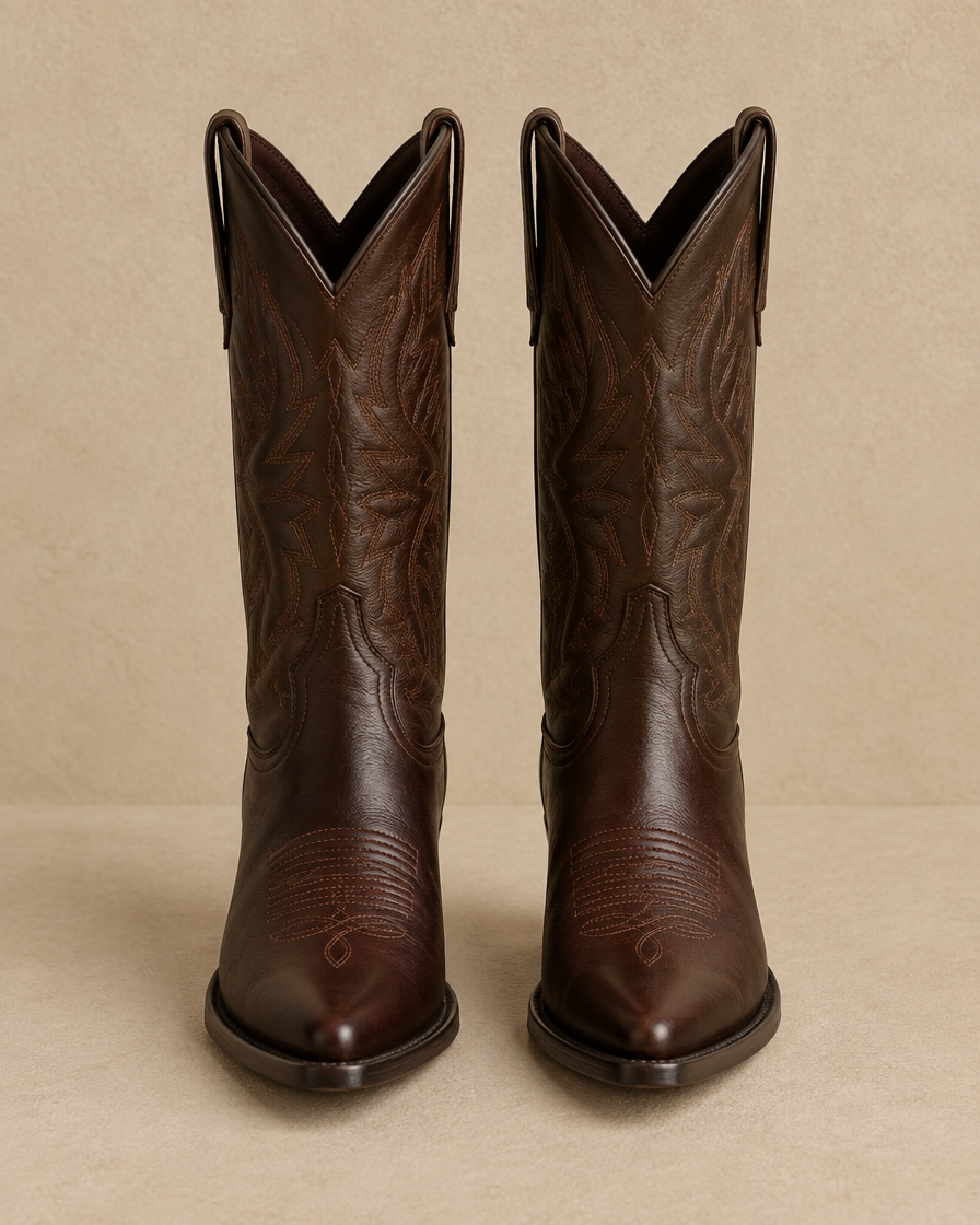 Comfort Western Boots with Cushioned Footbed — Dark Brown