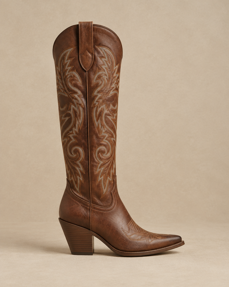 Knee-High Western Boots with Floral Embroidery — side profile