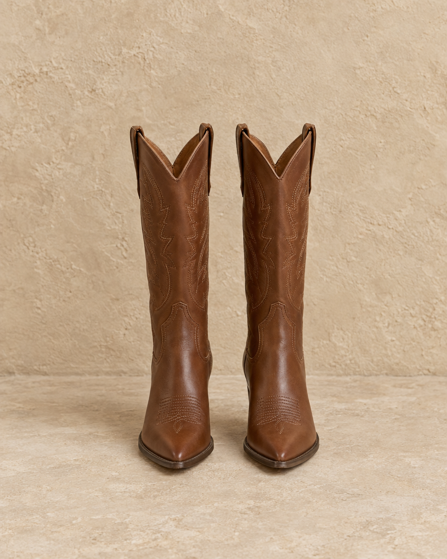 Western Boots with Cushioned Footbed and Breathable Lining — Brown