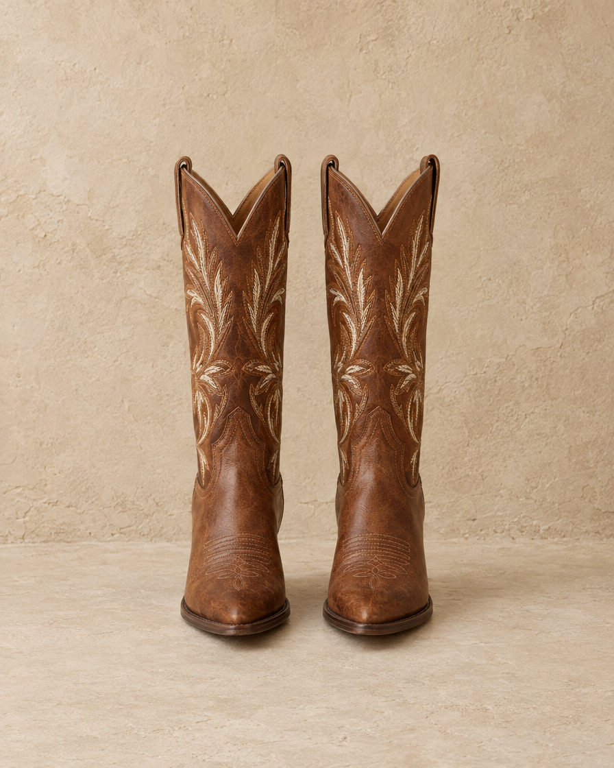 Embroidered Leather Cowboy Boots for Women — pair, front view