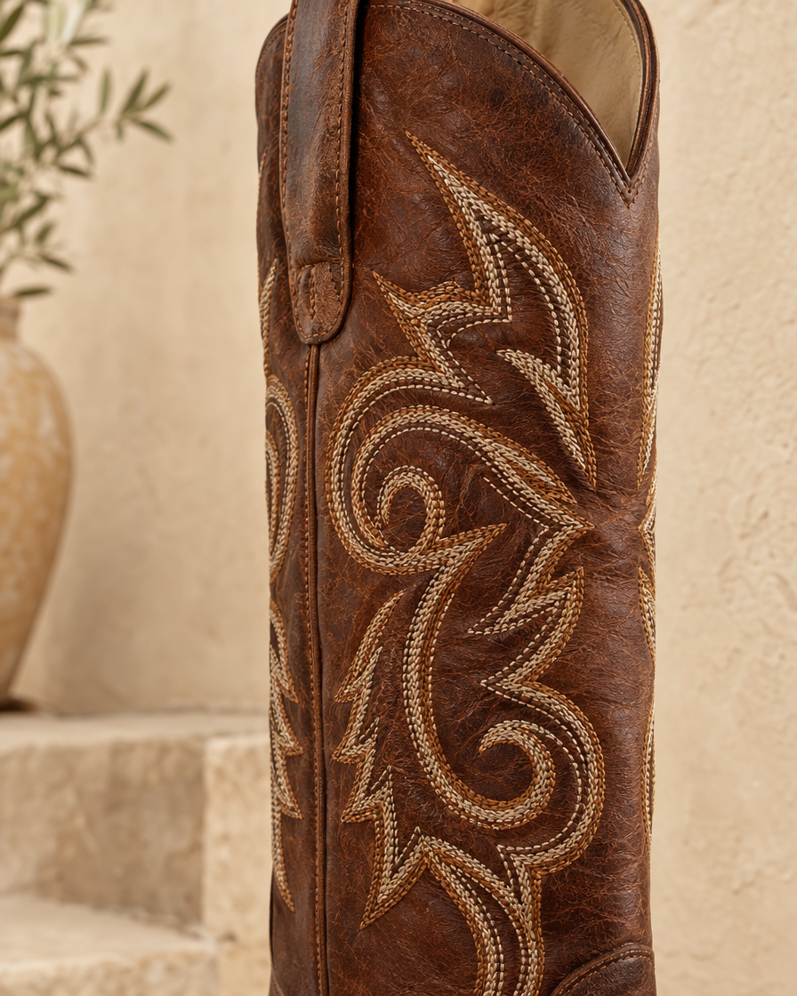 Embroidered Leather Cowboy Boots for Women — western embroidery detail