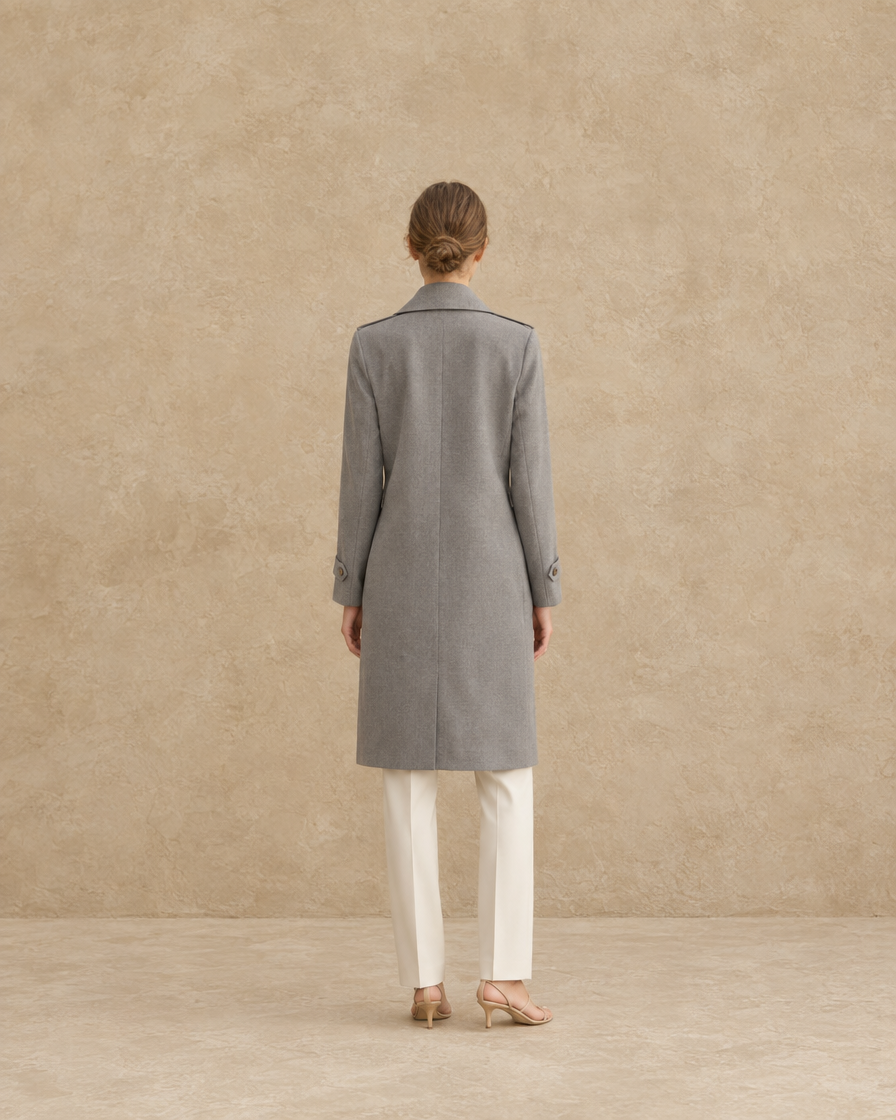 ONORA Eastbourne Classic Double-Breasted Trench Coat — full length back