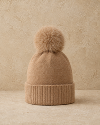 ONORA Gardenia Chic Cashmere Beanie with Pom-Pom — Camel