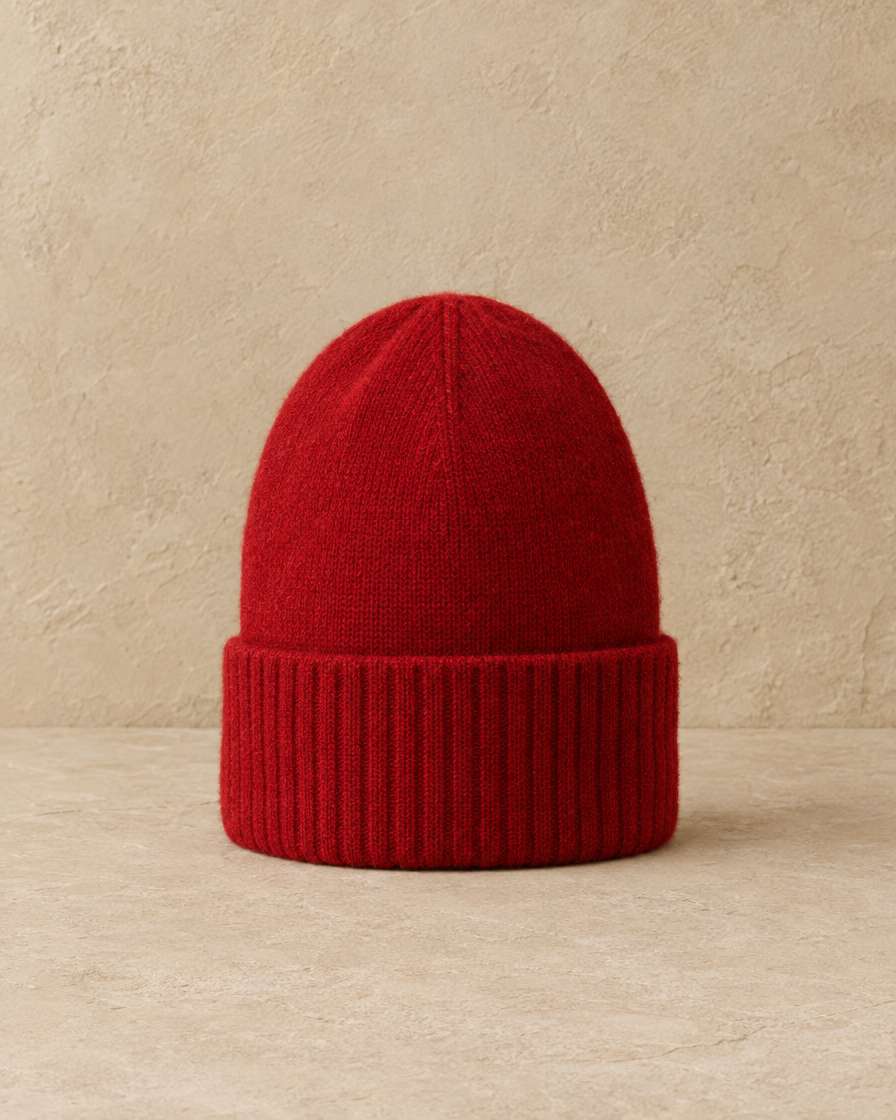 ONORA Summit Warm Double-Layer Cashmere Knit Beanie — front view, Red