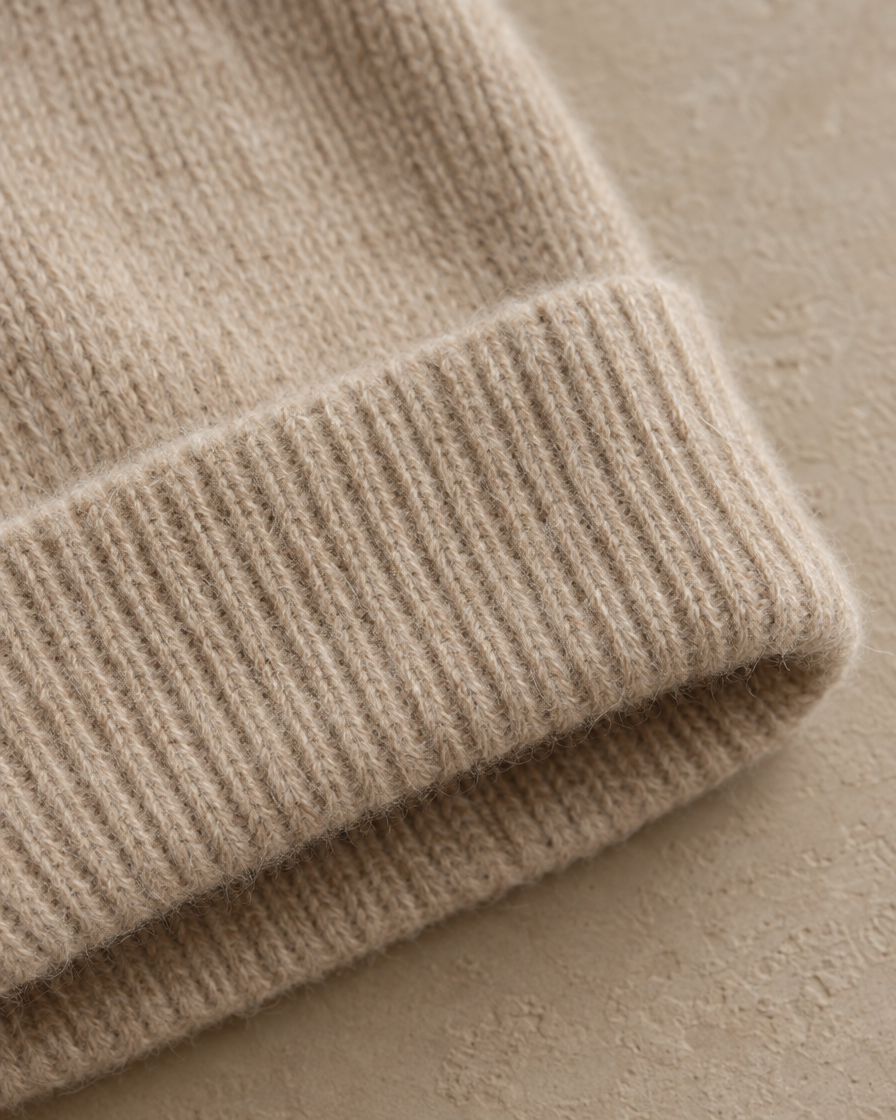 ONORA Pinecrest Relaxed Classic Cashmere Knit Beanie — cashmere knit detail