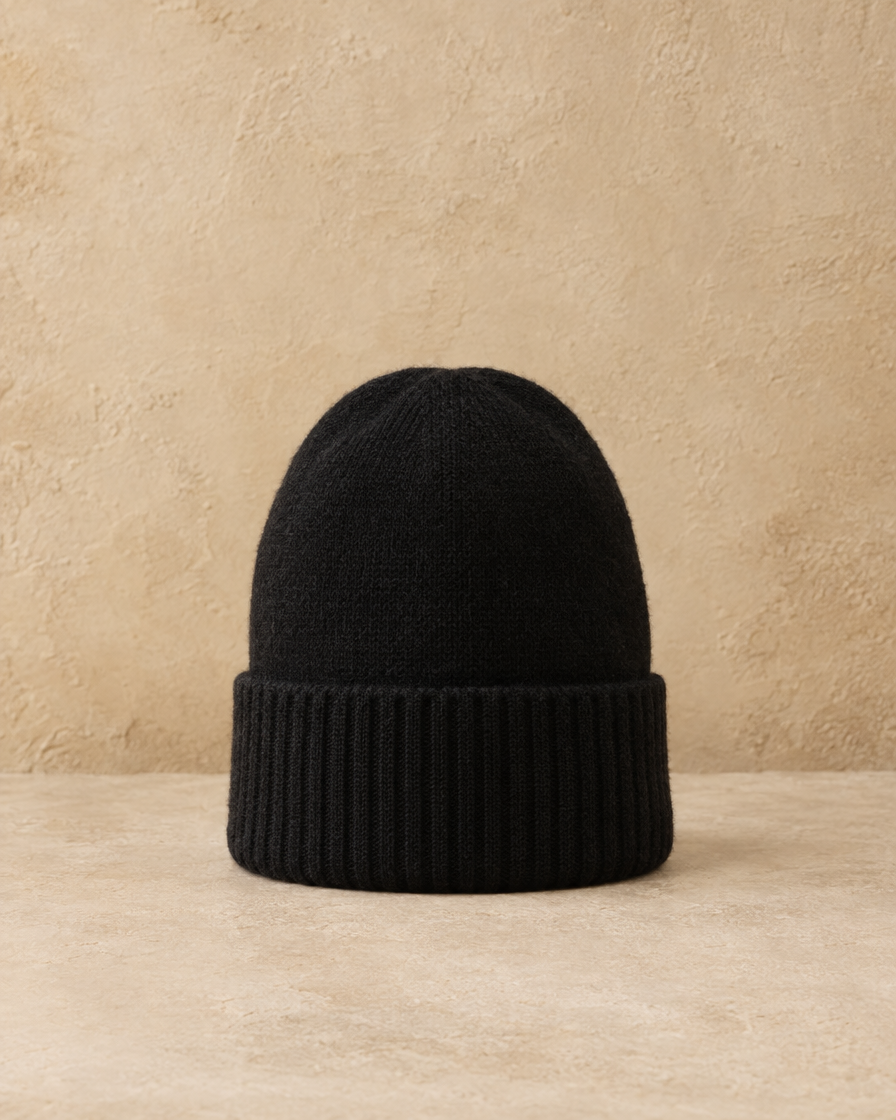 ONORA Summit Warm Double-Layer Cashmere Knit Beanie — Black