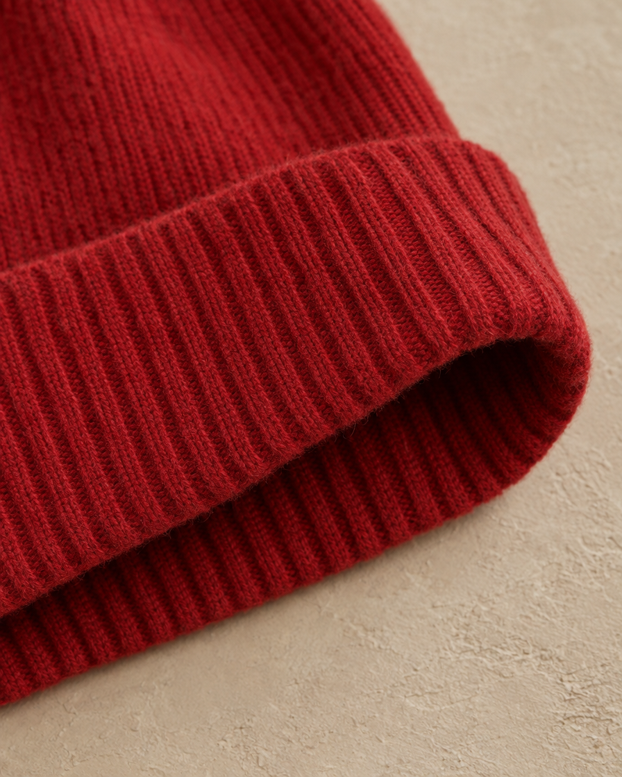ONORA Summit Warm Double-Layer Cashmere Knit Beanie — double-layer ribbed cuff detail