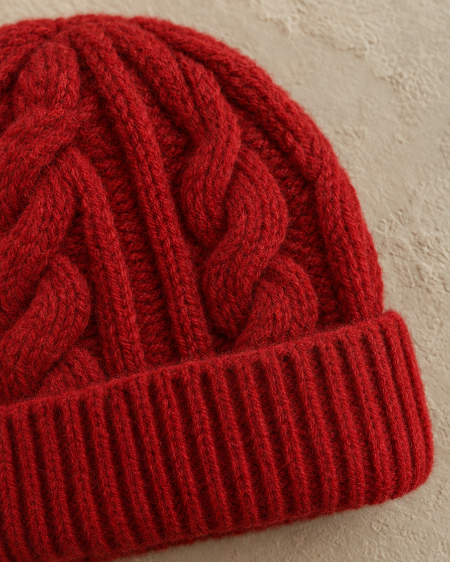 ONORA Hearth Warm Chunky Cable-Knit Ribbed Beanie — cable knit and ribbed cuff detail