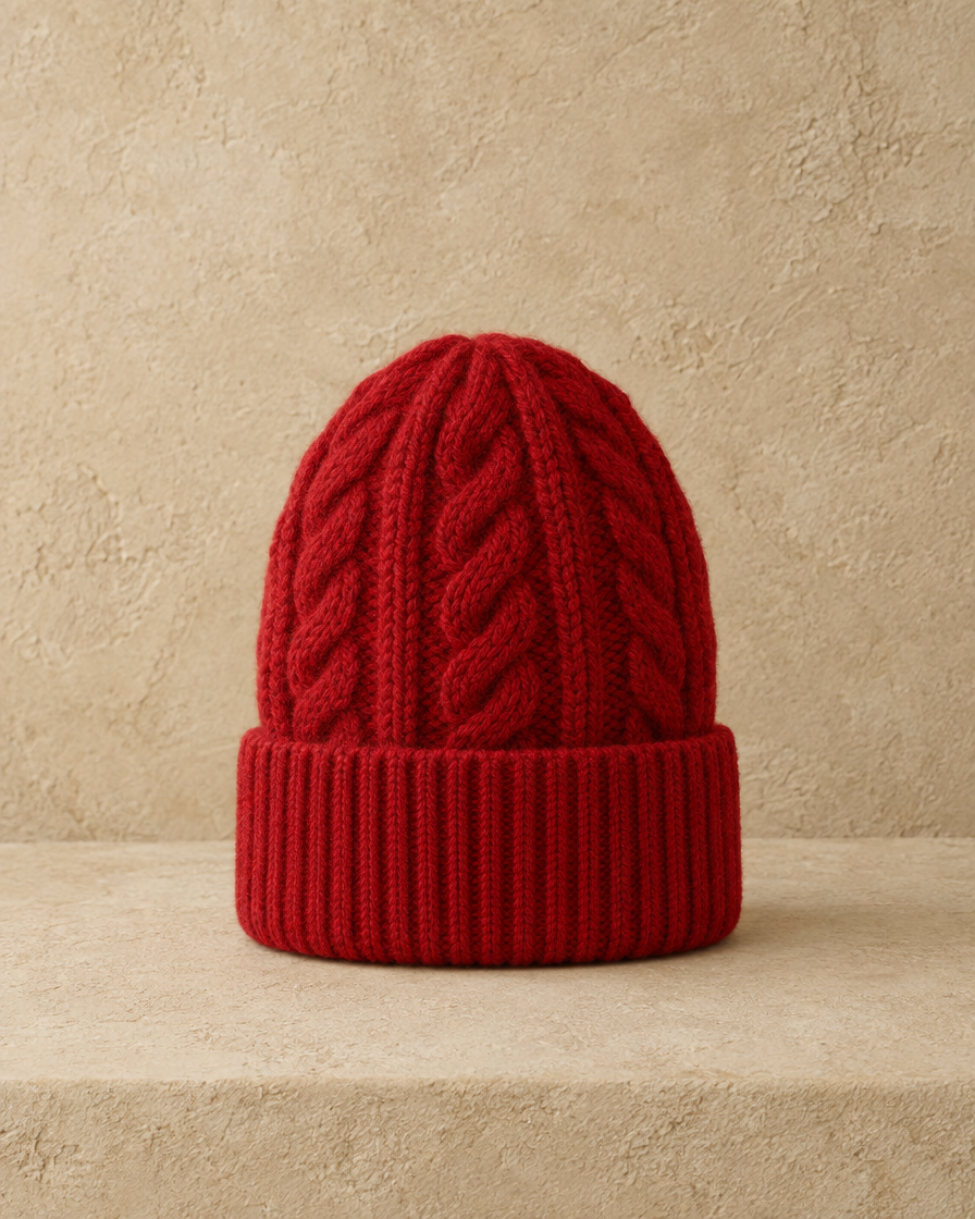 ONORA Hearth Warm Chunky Cable-Knit Ribbed Beanie — front view, Red