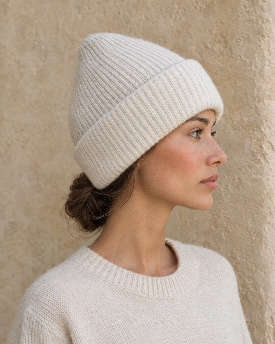 ONORA Somerset Warm Cotton Beanie with Ear Coverage — worn, profile showing ear coverage