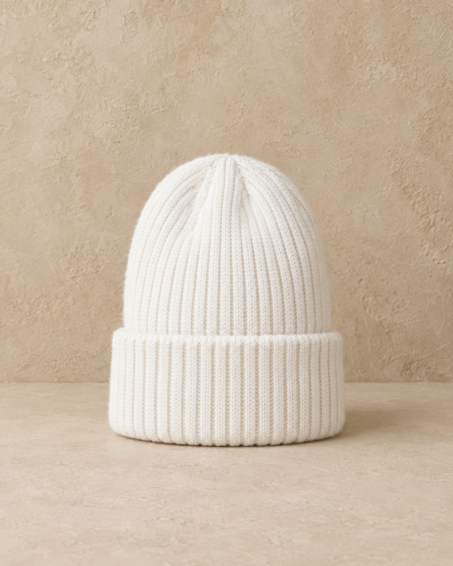 ONORA Somerset Warm Cotton Beanie with Ear Coverage — front view, White