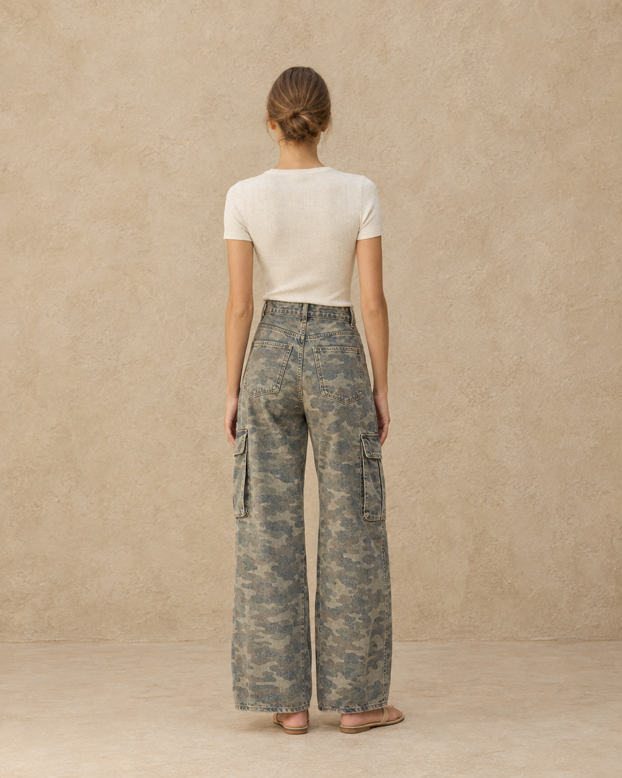 ONORA Calpurnia Wide Leg Cargo Jeans — full length back