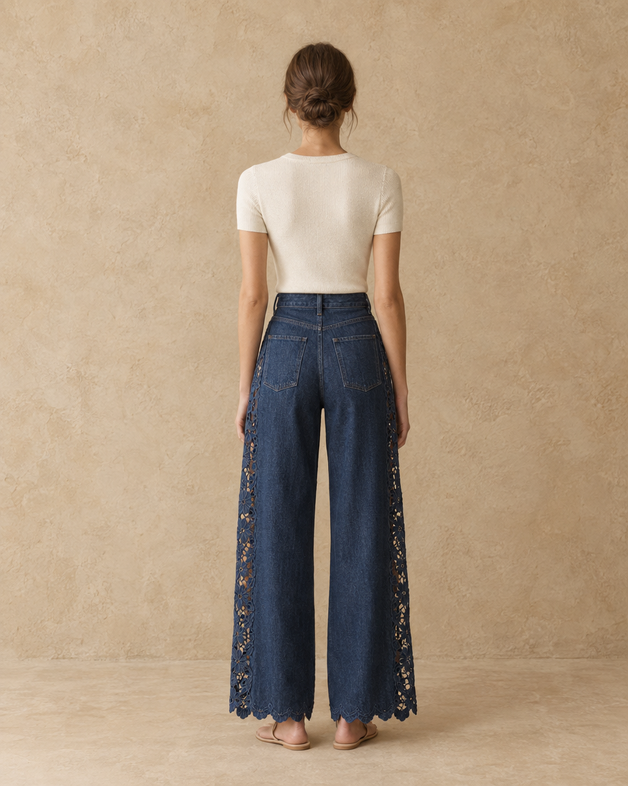 ONORA Belinda Lace Inset High Waisted Jeans — full length back