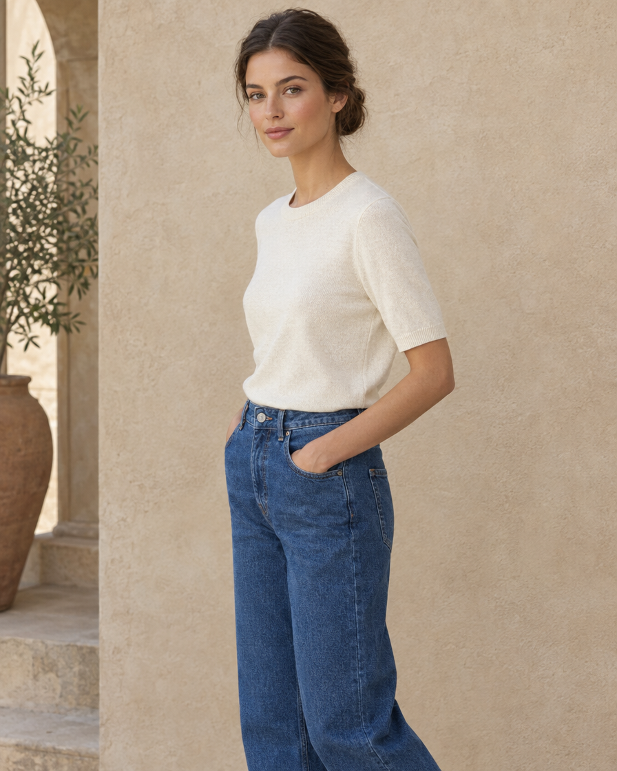 ONORA Kathleen Straight Leg Relaxed Jeans — three-quarter view