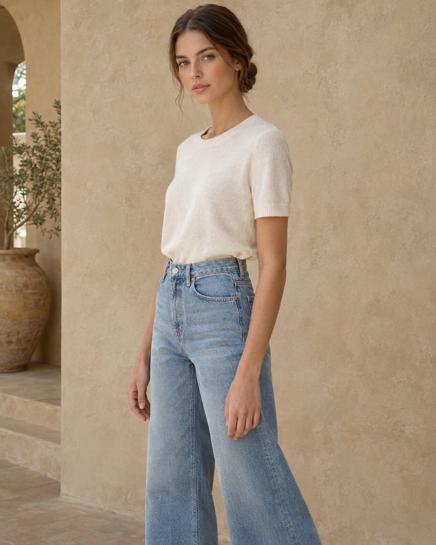 ONORA Loretta Vintage Flare Relaxed Jeans — three-quarter view