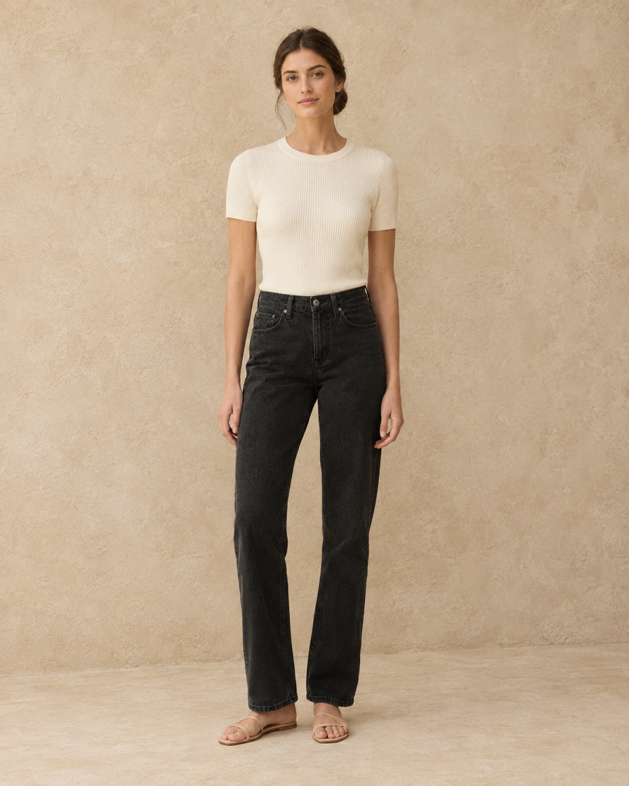 ONORA Kathleen Straight Leg Relaxed Jeans — Black