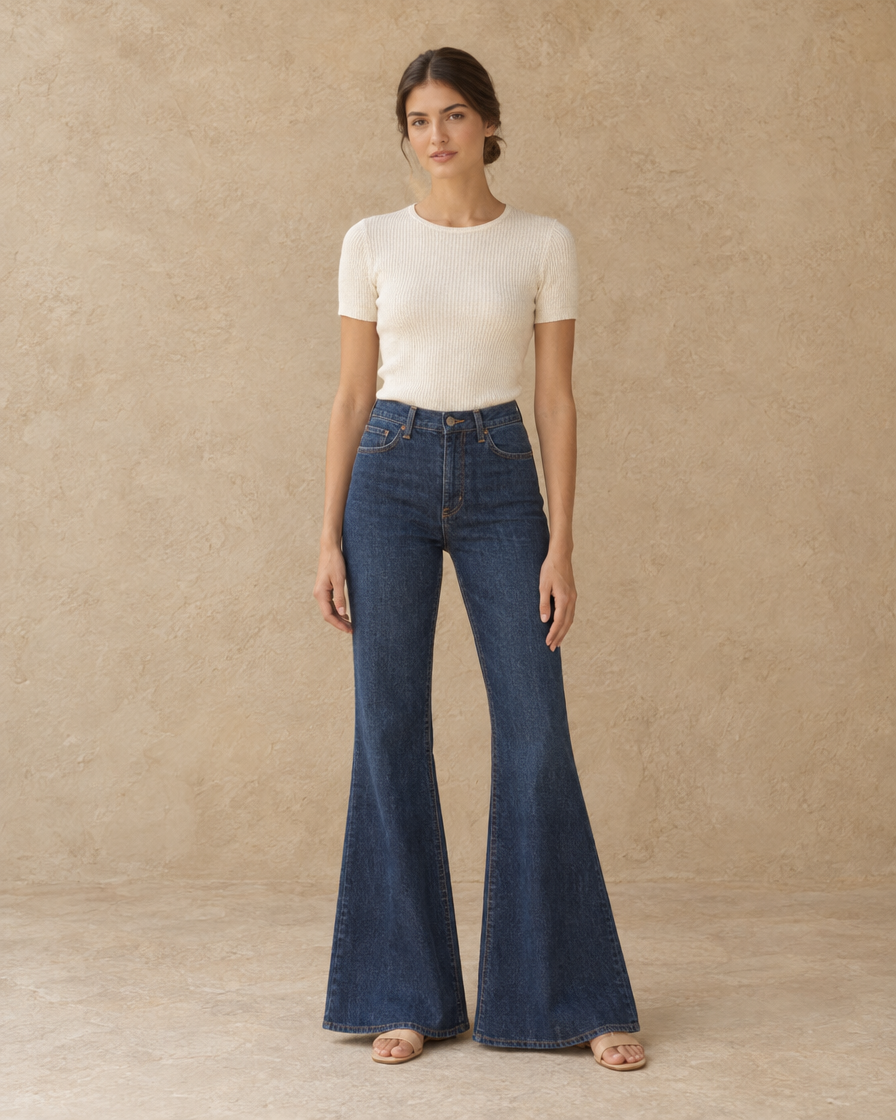 ONORA Loretta Vintage Flare Relaxed Jeans — Dark Blue