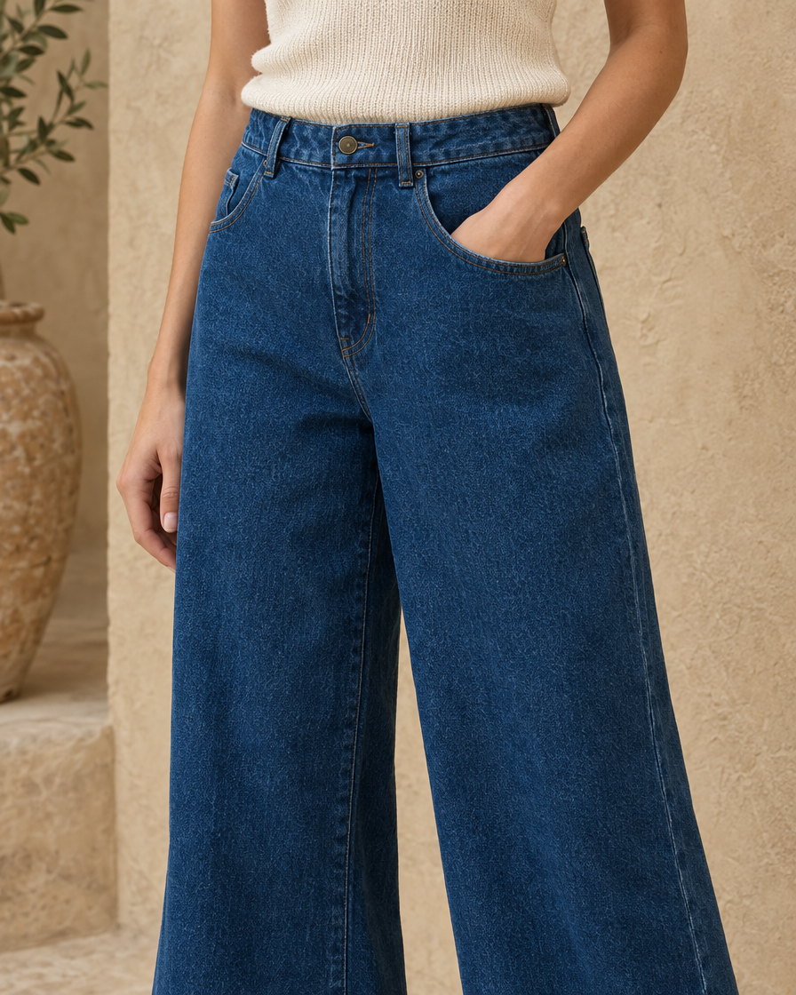 ONORA Georgia Wide Leg Relaxed Jeans — deep front pocket detail