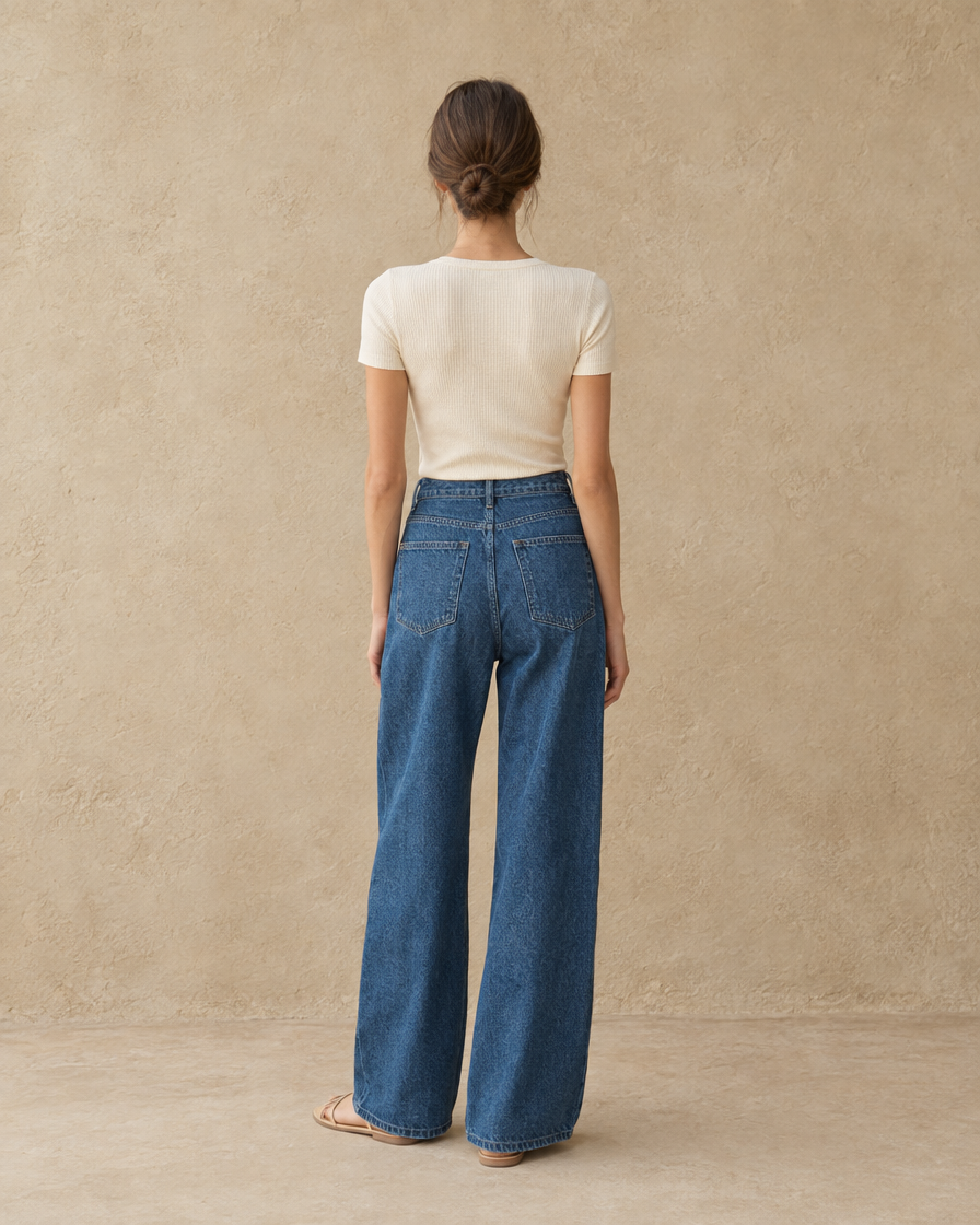 ONORA Georgia Wide Leg Relaxed Jeans — full length back