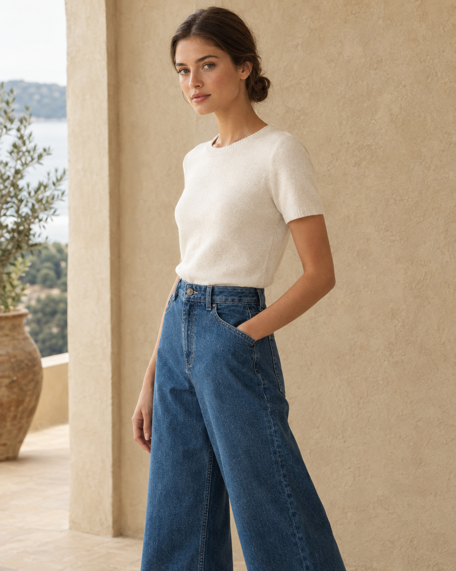 ONORA Georgia Wide Leg Relaxed Jeans — three-quarter view