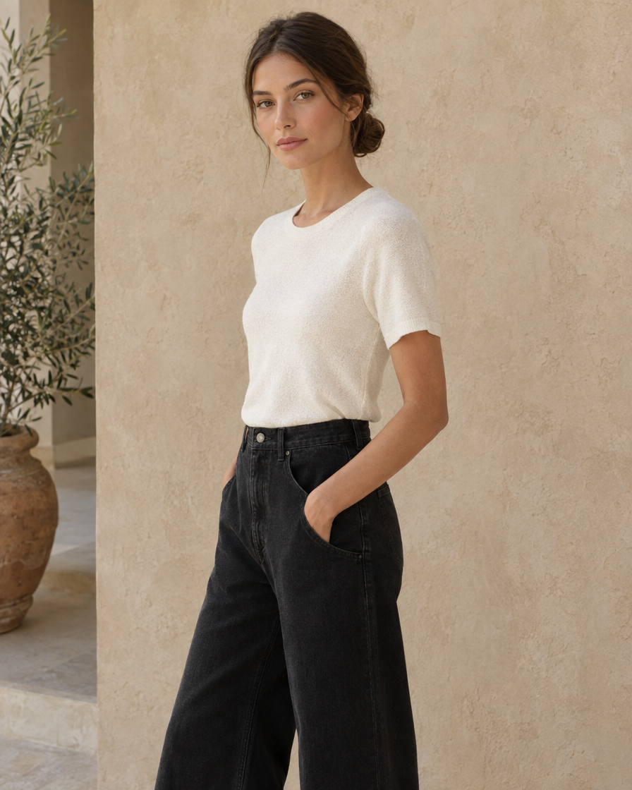 ONORA Sadie Black Wide Leg Relaxed Jeans — three-quarter view
