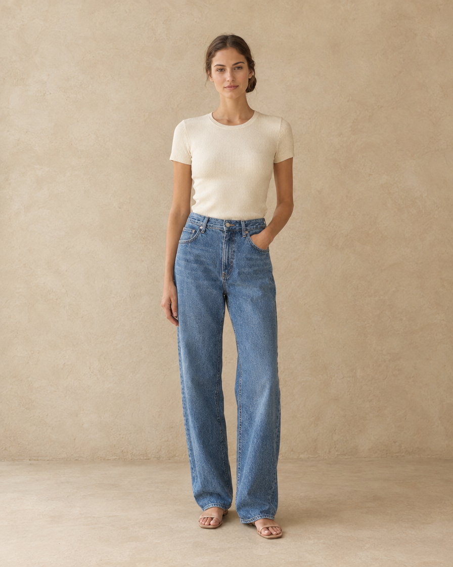 ONORA Lola Baggy Relaxed Jeans — full length front, Blue