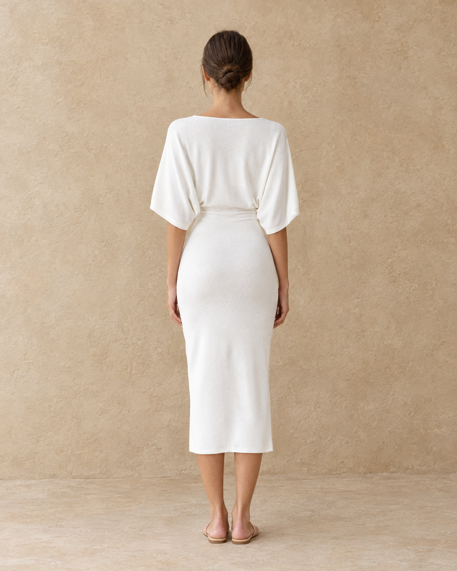 ONORA Harrow Sleek Batwing Sleeve Knit Midi Dress — full length back