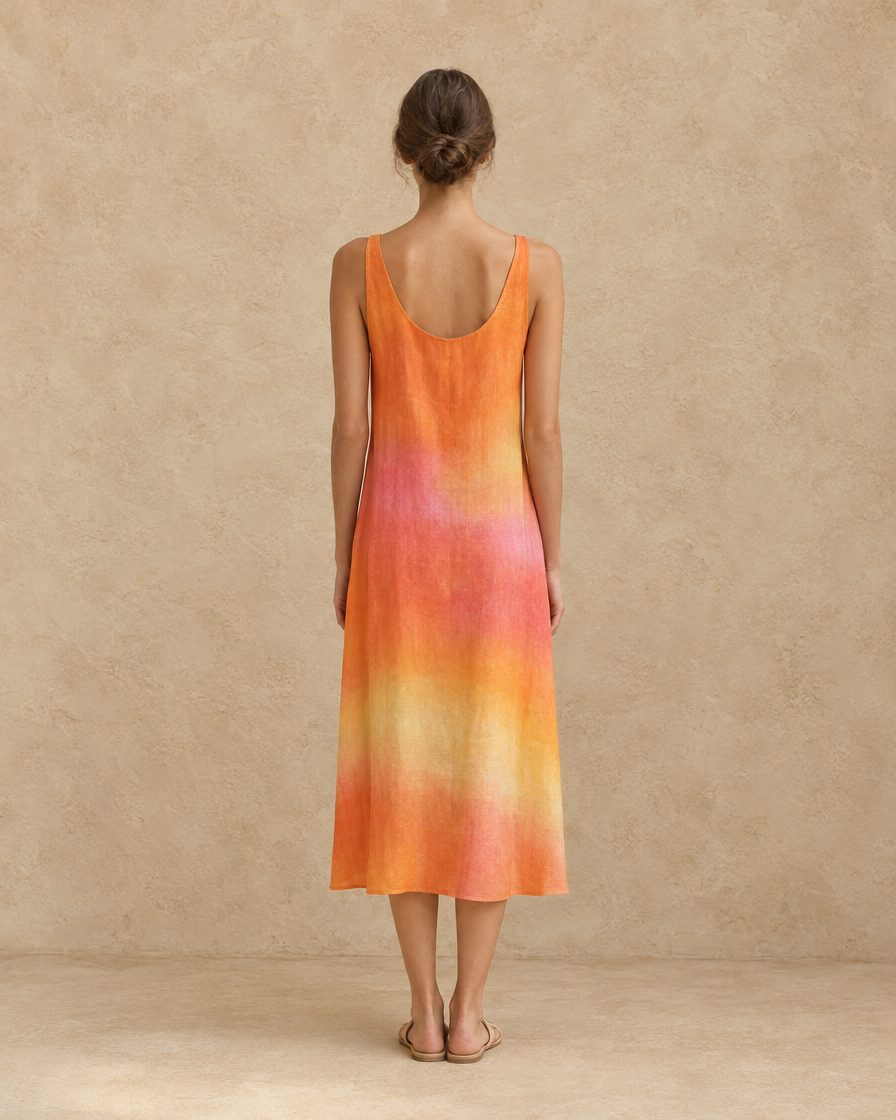 ONORA Solstice Relaxed Sunset Ombre Midi Dress — full length back