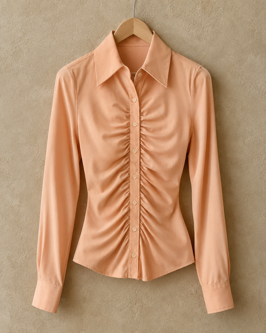 Cotswold Fitted Ruched Front Blouse — ruched front and collar detail