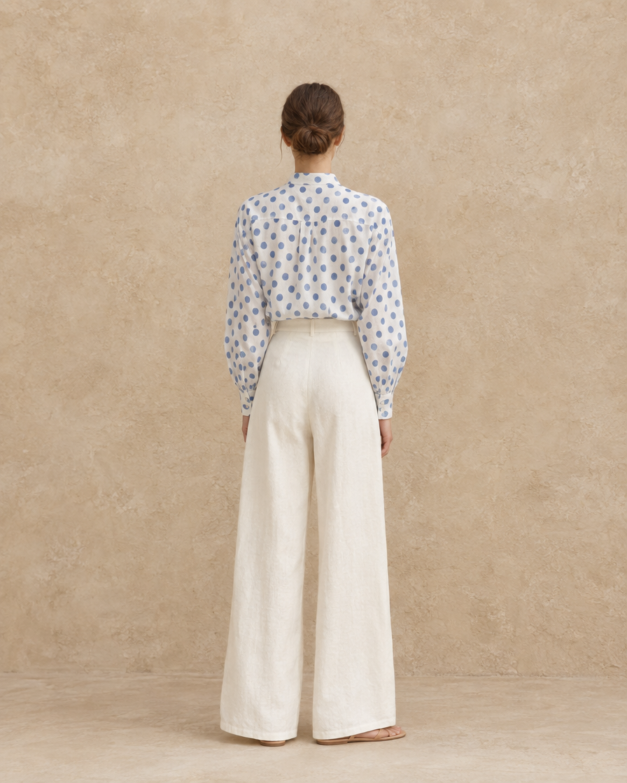 ONORA Wexford Polka Dot Stand-Collar Top — full length back